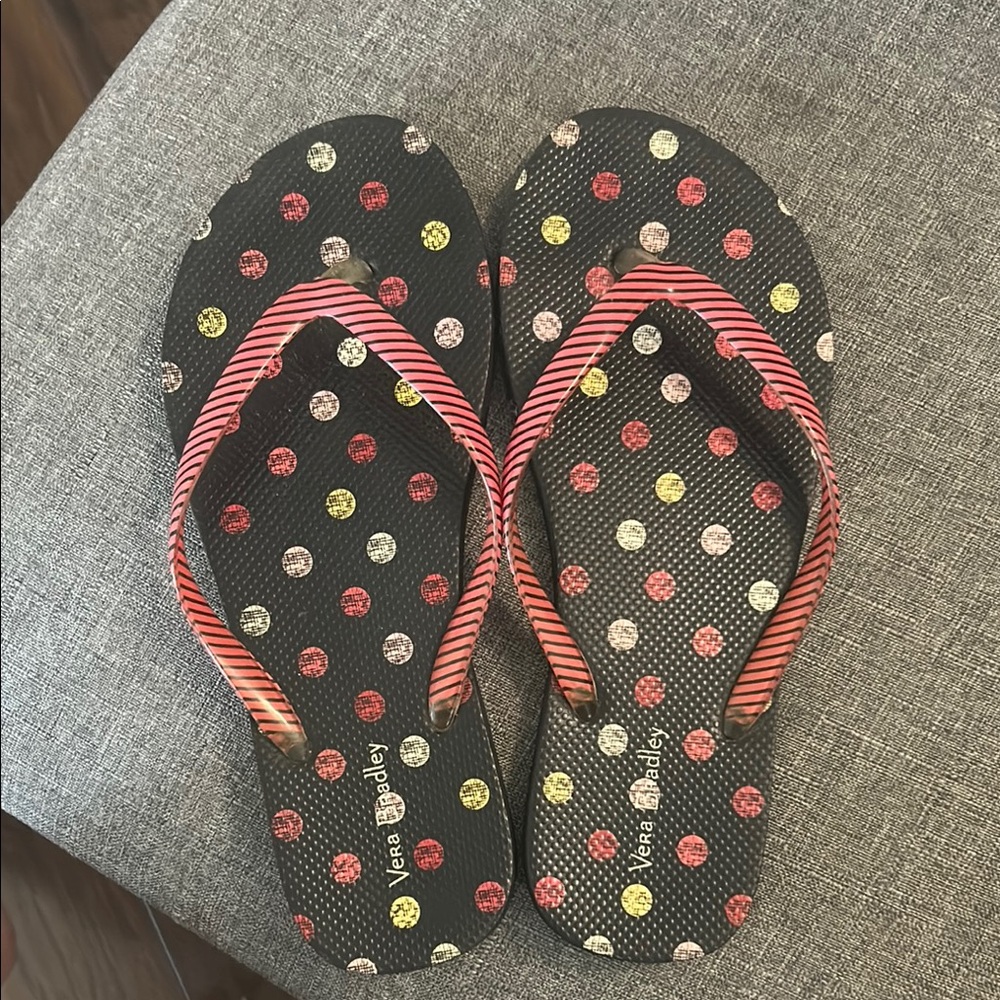 Vera Bradley Navy Flip Flops with Colorful Dots
